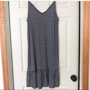 Blue & white stripe ruffle slip dress
